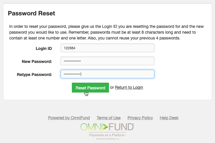 Once you have created and submitted your new password, and the page ...